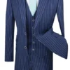 Odyssey Collection - Blue Regular Fit 3 Piece Suit 2 Button Gangster Stripe