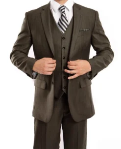 (62R) Charcoal Brown 3 Piece Modern Fit Suit 2 Button V-Neck Vest