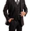 Black 3 Piece Modern Fit Suit 2 Button V-Neck Vest