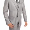 (38R, 42L, 48R, 56L) Light Gray 3 Piece Modern Fit Suit 2 Button V-Neck Vest