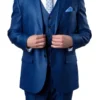 Blue 3 Piece Modern Fit Suit 2 Button V-Neck Vest
