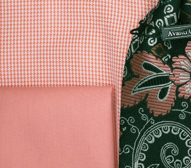 Coral Mini-Houndstooth Dress Shirt Set With Tie And Handkerchief 2 Coral Mini-Houndstooth Dress Shirt Set With Tie And Handkerchief - Image 2