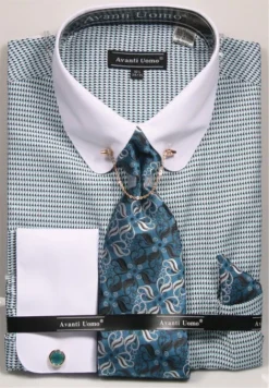 Men's Regular Fit French Cuff Shirt Set In Turquoise