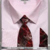 French Cuff Dress Shirt Regular Fit In White/Red With Tie, Cuff Links And Pocket Square