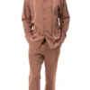 Cognac Denim Feel 2 Piece Long Sleeve Walking Suit