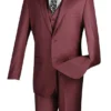 Slim Fit Business Men's Suit 3 Piece 2 Button In Burgundy