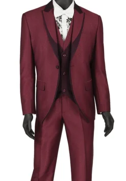 (42R) Slim Fit 3 Piece Fashion Tuxedo In Burgundy