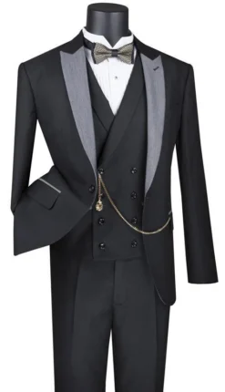 Black Slim Fit 3 Piece Suit 1 Button With Double Breasted Vest