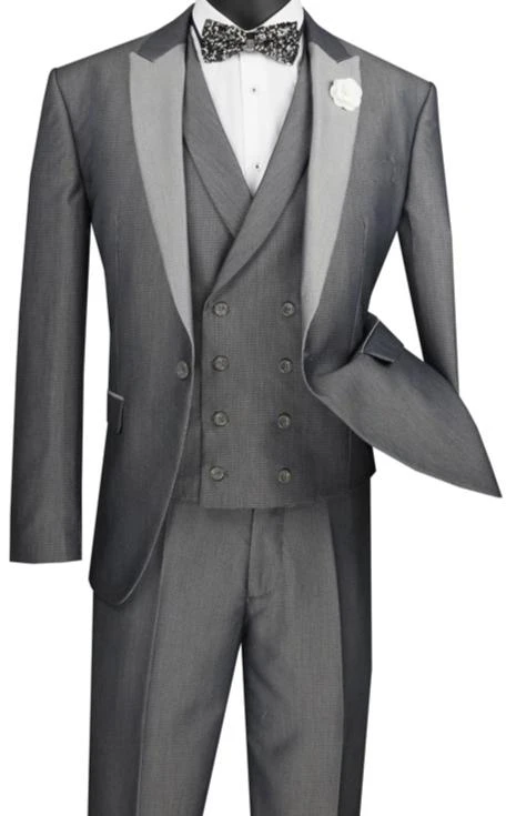 Silver Slim Fit 3 Piece Suit 1 Button With Double Breasted Vest 1 Silver Slim Fit 3 Piece Suit 1 Button With Double Breasted Vest