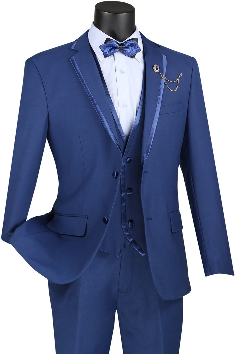 Leonardo Collection - Slim Fit Tuxedo 2 Buttons 3 Piece Suit Blue 1 Leonardo Collection - Slim Fit Tuxedo 2 Buttons 3 Piece Suit Blue