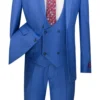 Slim Fit Suit 3 Piece With Double Breasted Vest Glen Plaid In Blue