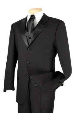 Men's Regular Fit Tuxedo 3 Piece With Vest In Black