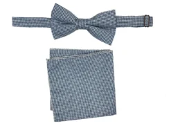 Men's Bowtie And Hanky Accessory Set In Blue Houndstooth