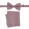 Men's Bowtie And Hanky Accessory Set In Red Navy Plaid