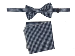 Men's Bowtie And Hanky Accessory Set In Navy Plaid