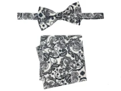 Men's Bowtie And Hanky Accessory Set In Black White Floral