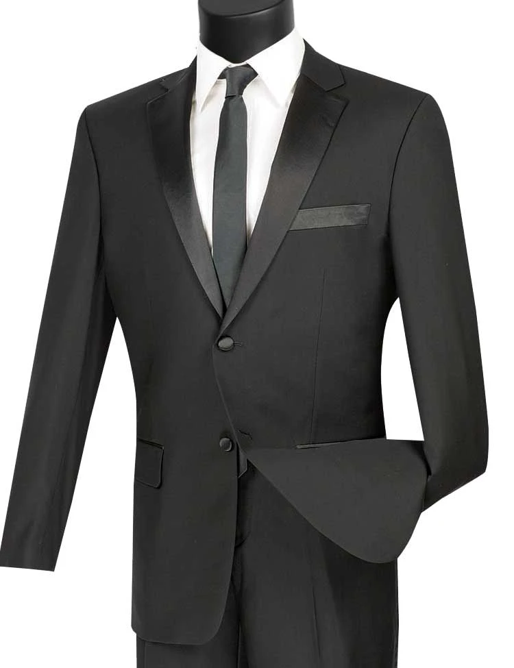 Excalibur Collection - Slim Fit Tuxedo 2 Piece 2 Buttons Design In Black 1 Excalibur Collection - Slim Fit Tuxedo 2 Piece 2 Buttons Design In Black