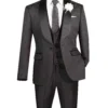 Slim Fit Tuxedo 3 Piece With Jacquard Pattern In Black