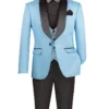 Slim Fit Tuxedo 3 Piece With Jacquard Pattern In Light Blue
