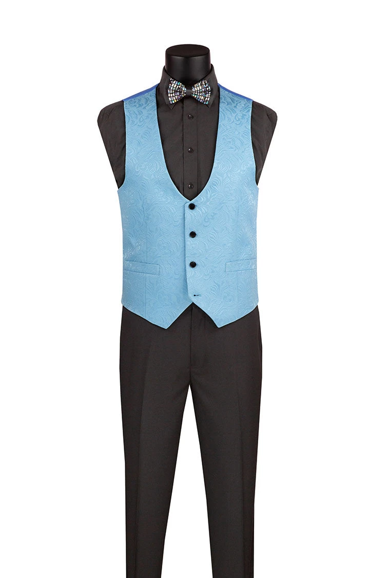 Slim Fit Tuxedo 3 Piece With Jacquard Pattern In Light Blue 2 Slim Fit Tuxedo 3 Piece With Jacquard Pattern In Light Blue - Image 2