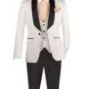 Slim Fit Tuxedo 3 Piece With Jacquard Pattern In White