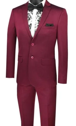 (38R) Slim Fit 2 Piece Suit Narrow Lapel In Plum