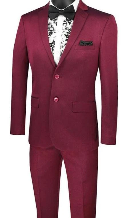 (38R) Slim Fit 2 Piece Suit Narrow Lapel In Plum 1 (38R) Slim Fit 2 Piece Suit Narrow Lapel In Plum