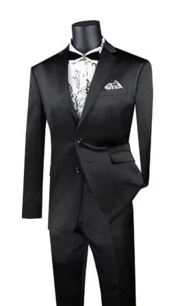 Ultra Slim Fit Shiny Sharkskin 2 Button 2 Piece Suit In Black