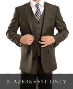 (38S Blazer Vest) Charcoal Brown Modern Fit Blazer 2 Button With Vest