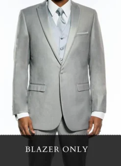 (36R Blazer) Light Gray Slim Fit Blazer With Satin Peak Lapel