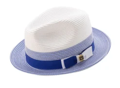 Men's Braided Straw Fedora Two Tone Weave In Royal Blue