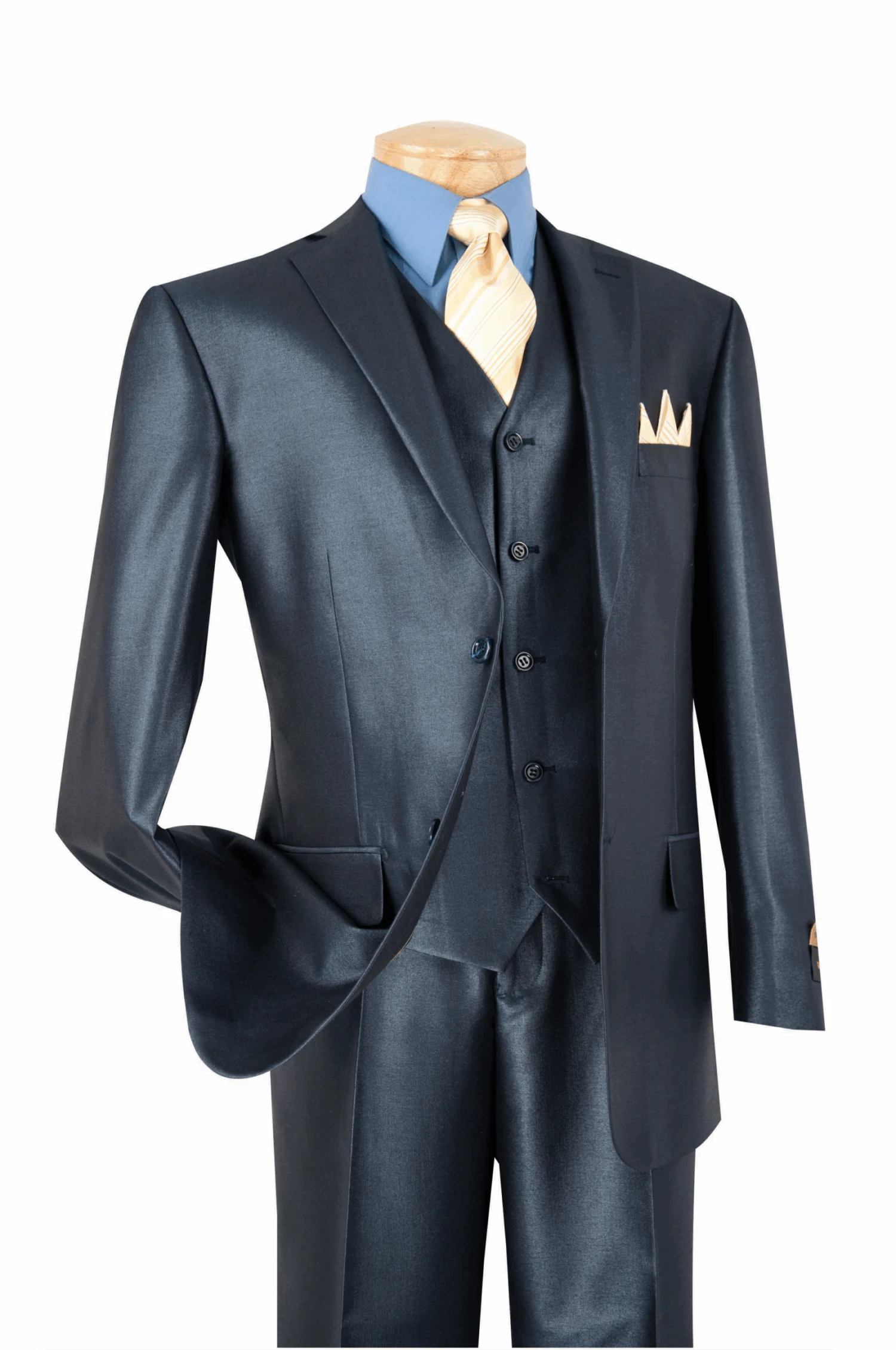 Nautilus Collection - Shiny Regular Fit Men's Suit 3 Piece 2 Button In Midnight Blue 1 Nautilus Collection - Shiny Regular Fit Men's Suit 3 Piece 2 Button In Midnight Blue