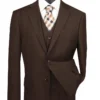 Sovana Collection - Regular Fit 3 Piece Suit 2 Button Tone On Tone Stripe In Brown