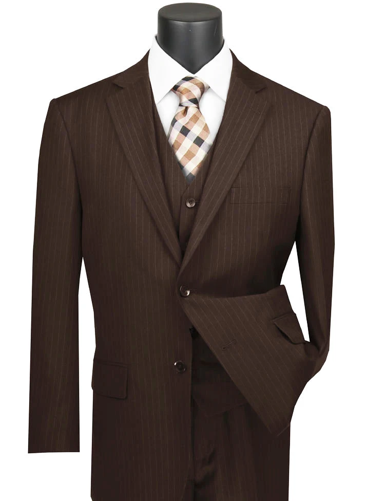 Sovana Collection - Regular Fit 3 Piece Suit 2 Button Tone On Tone Stripe In Brown 1 Sovana Collection - Regular Fit 3 Piece Suit 2 Button Tone On Tone Stripe In Brown
