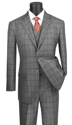 Atrani Collection - Regular Fit Windowpane Suit 3 Piece In Gray
