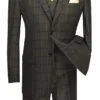 Atrani Collection - Regular Fit Windowpane Suit 3 Piece In Brownish Olive