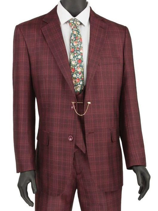 Renaissance Collection - Regular Fit 3 Piece Suit Burgundy 1 Renaissance Collection - Regular Fit 3 Piece Suit Burgundy