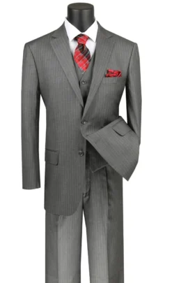 Sovana Collection - Regular Fit 3 Piece Suit 2 Button Tone On Tone Stripe In Gray