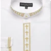 Men's Banded Collar Embroidered Shirt In White/Gold