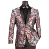 Burgundy Modern Fit Paisley Pattern Jacquard Fabric Jacket With Bow Tie