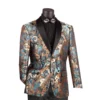 Teal Modern Fit Paisley Pattern Jacquard Fabric Jacket With Bow Tie