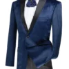 (XL, 3XL) Slim Fit Velvet Jacket 2 Button Peak Lapel Glen Plaid Pattern In Navy