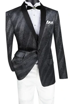 Slim Fit Velvet Party Jacket 1 Button Shawl Lapel In Black