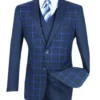 Slim Fit Fashion Jacket Peak Lapel Window Pane Design In Navy
