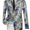 Slim Fit Floral Design Jacket In Blue