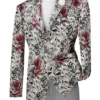 Slim Fit Floral Design Jacket In Red