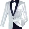 Spotlight Collection - Regular Fit Sliver-White Sequins Party Jacket