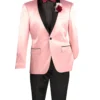 Pink Slim Fit Blazer Stretch Sateen 1 Button With Narrow Shawl Lapel
