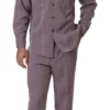 Wine Denim Feel 2 Piece Long Sleeve Walking Suit