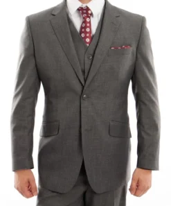 Arezzo Collection - 100% Wool Suit Modern Fit Italian Style 3 Piece In Dark Gray